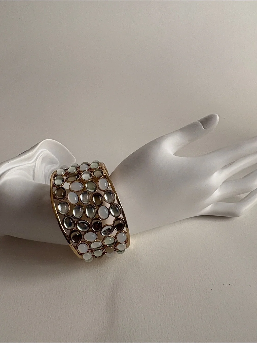 Banana Republic Gold-Tone Cuff with White and Gray Cabochons